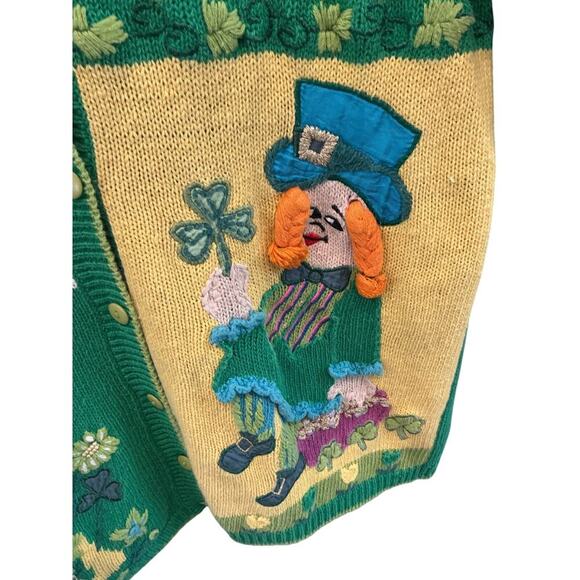 Vintage Gallagher Womens Novelty Cardigan Sweater Green St. Patrick's Day Luck M - Picture 6 of 12
